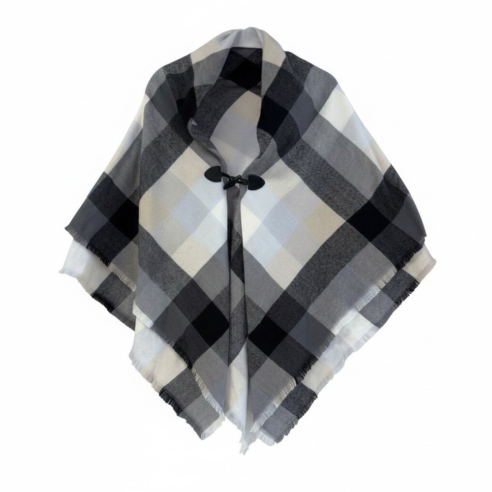 Time & Tru Plaid Toggle Cape Shawl Wrap Women Size S/M (Metal Knight Plaid) NWT